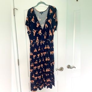 Size 2X Modcloth Jersey faux wrap maxi-dress Navy & Tiger print short sleeve